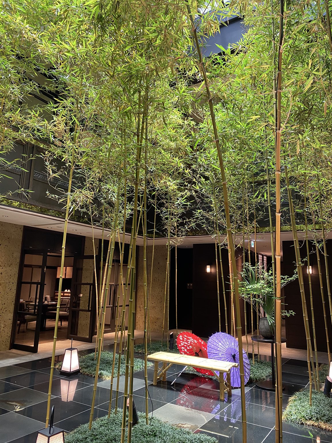 호텔 내부에 대나무 숲이 있습니다! 화려하고 찬란한 교토의 풍경.